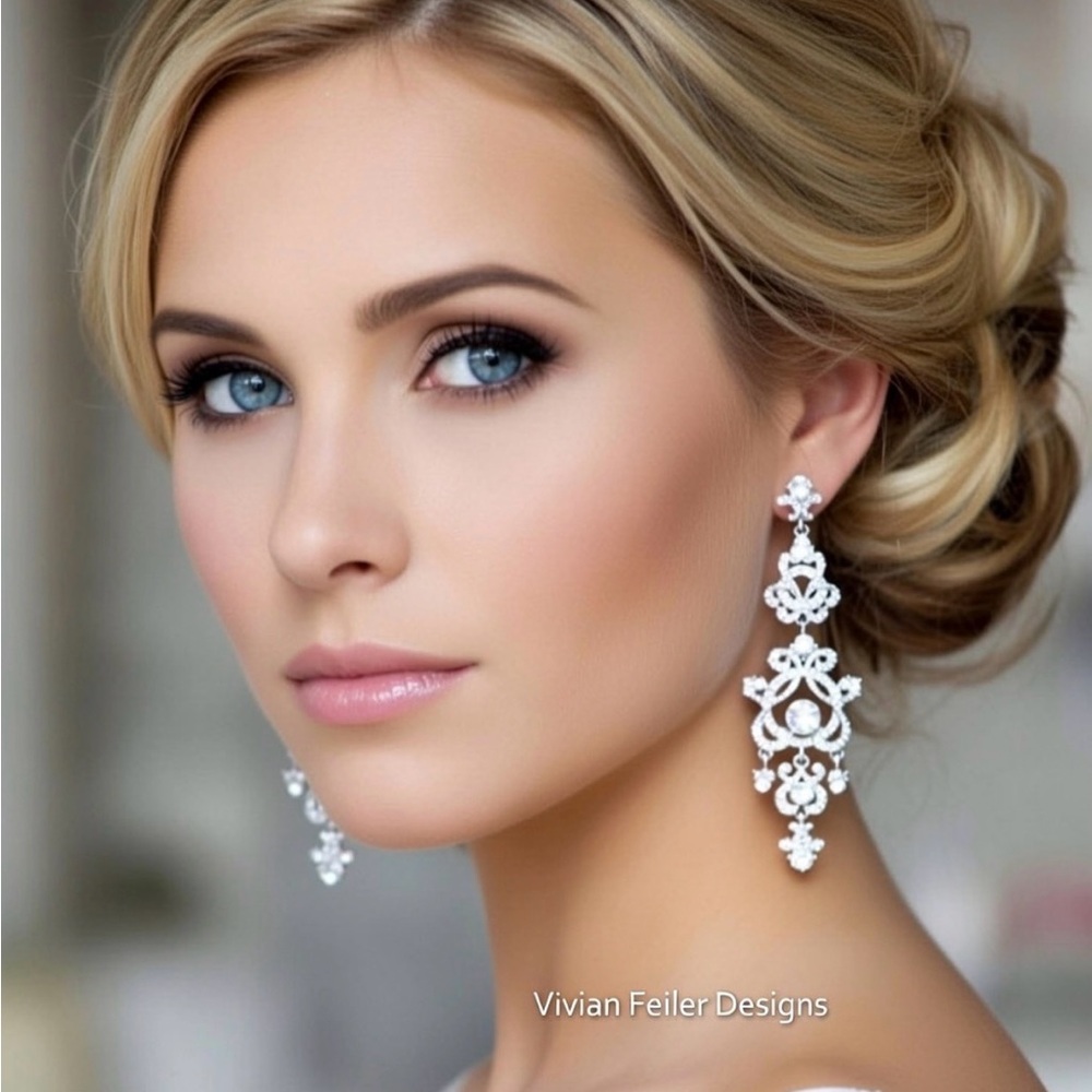 Wedding Earrings Long Rhinestones Wedding Pageant Prom Bling Silver or Gold Tone